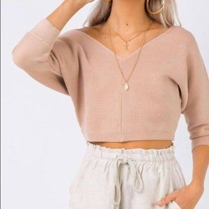 Princess Polly Love More cropped nude sweater with open neckline